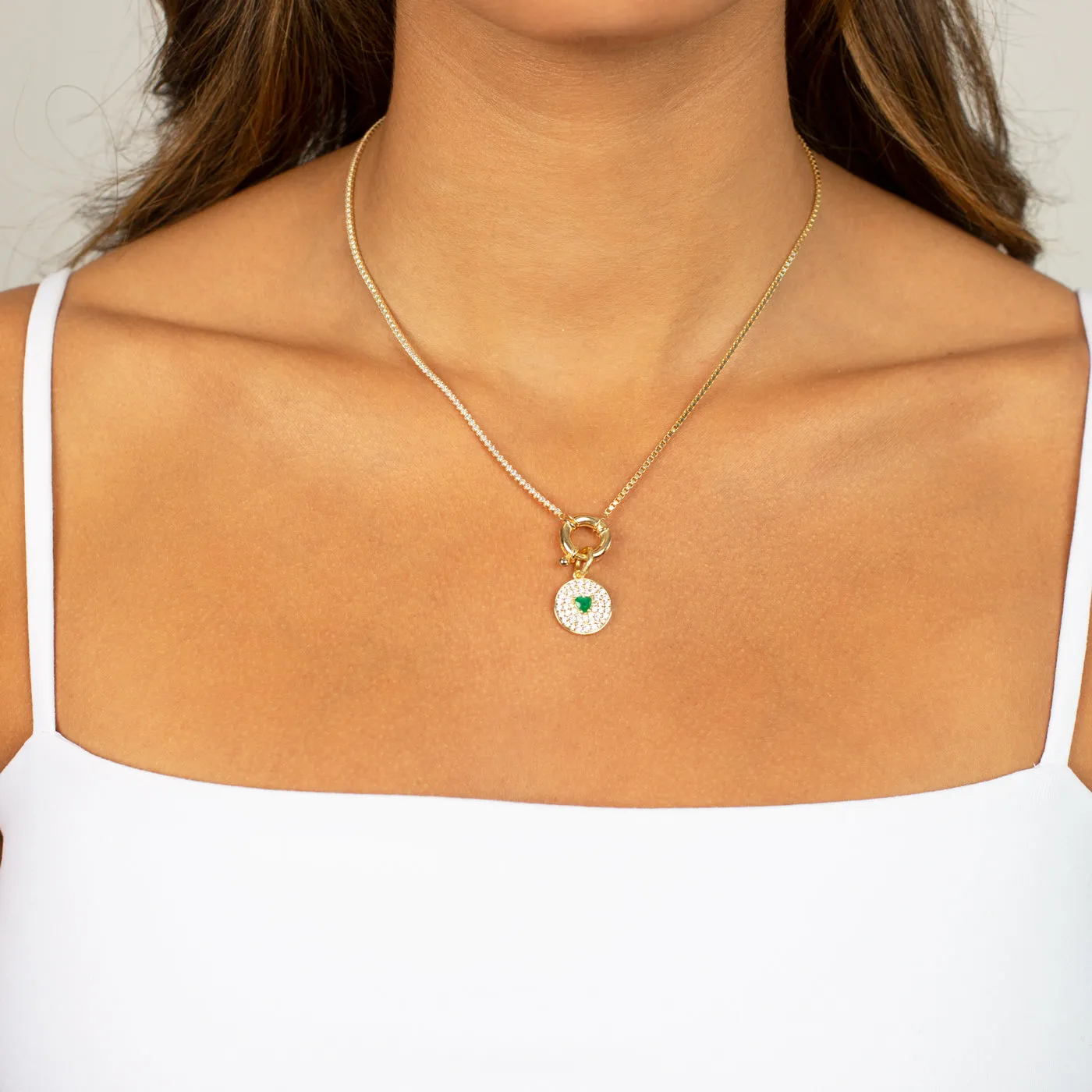 Colored Heart Disc Necklace Charm