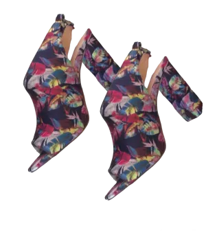Colorful floral chunky peep toe heels sz 11