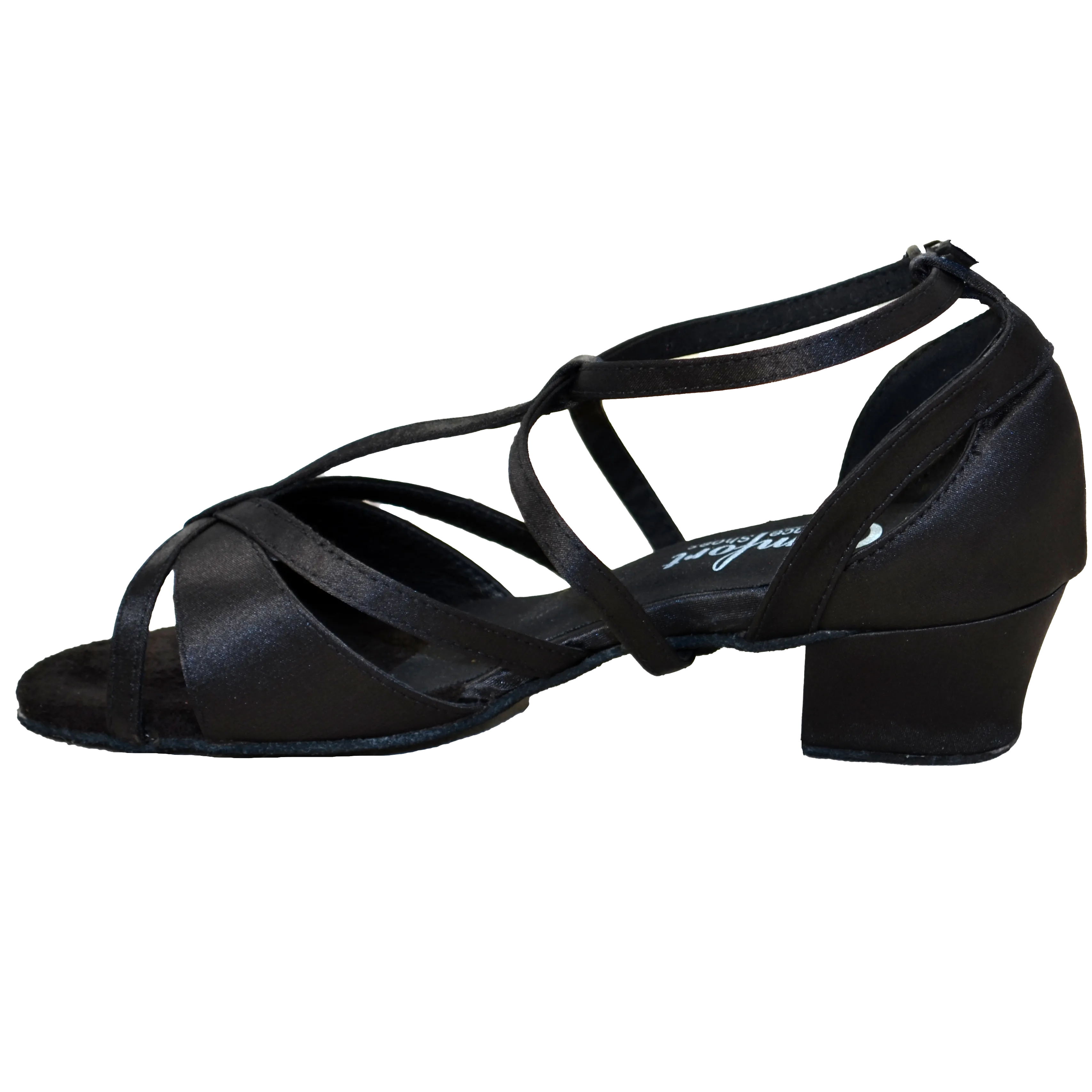Comfort Criss Cross T-Strap - Black Satin