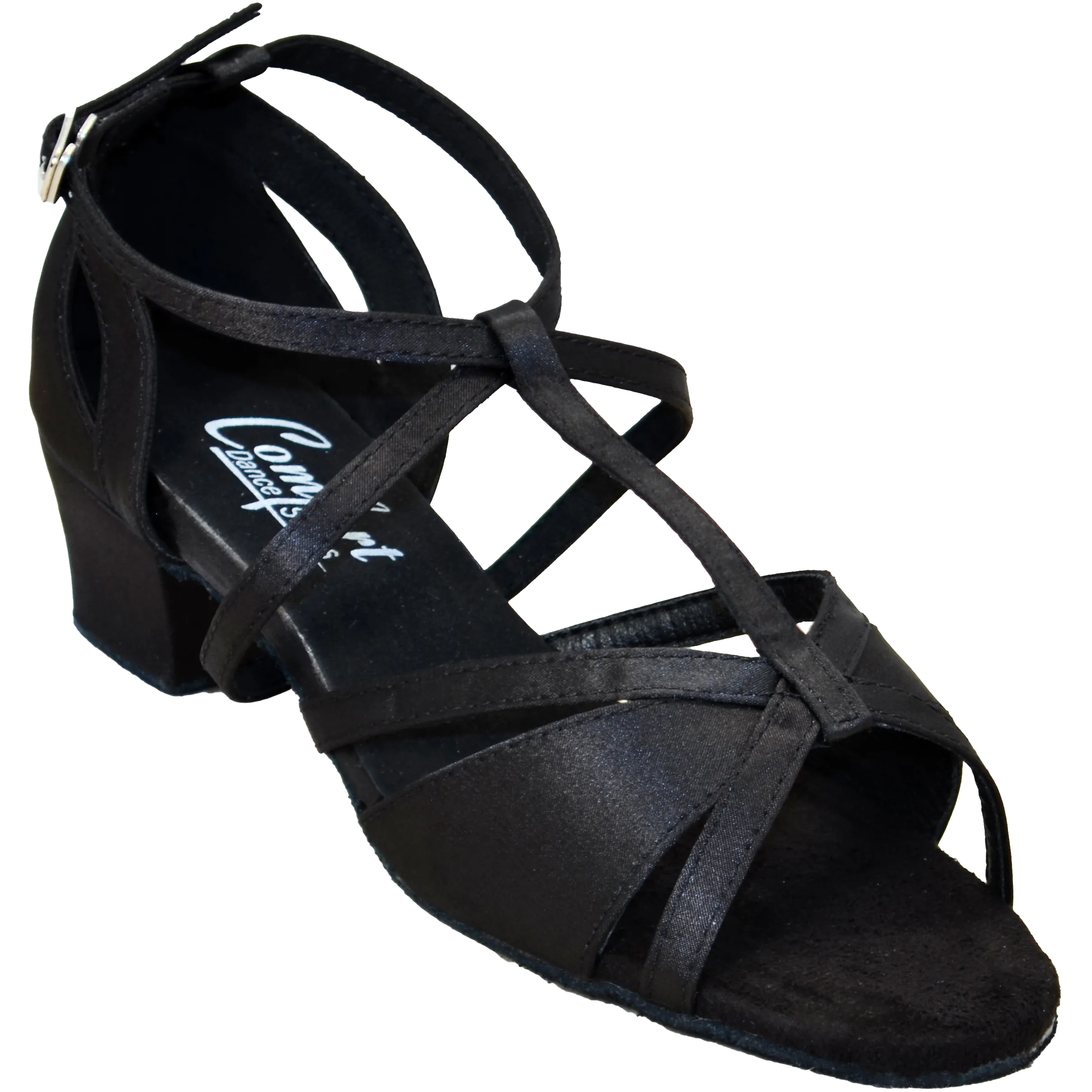 Comfort Criss Cross T-Strap - Black Satin