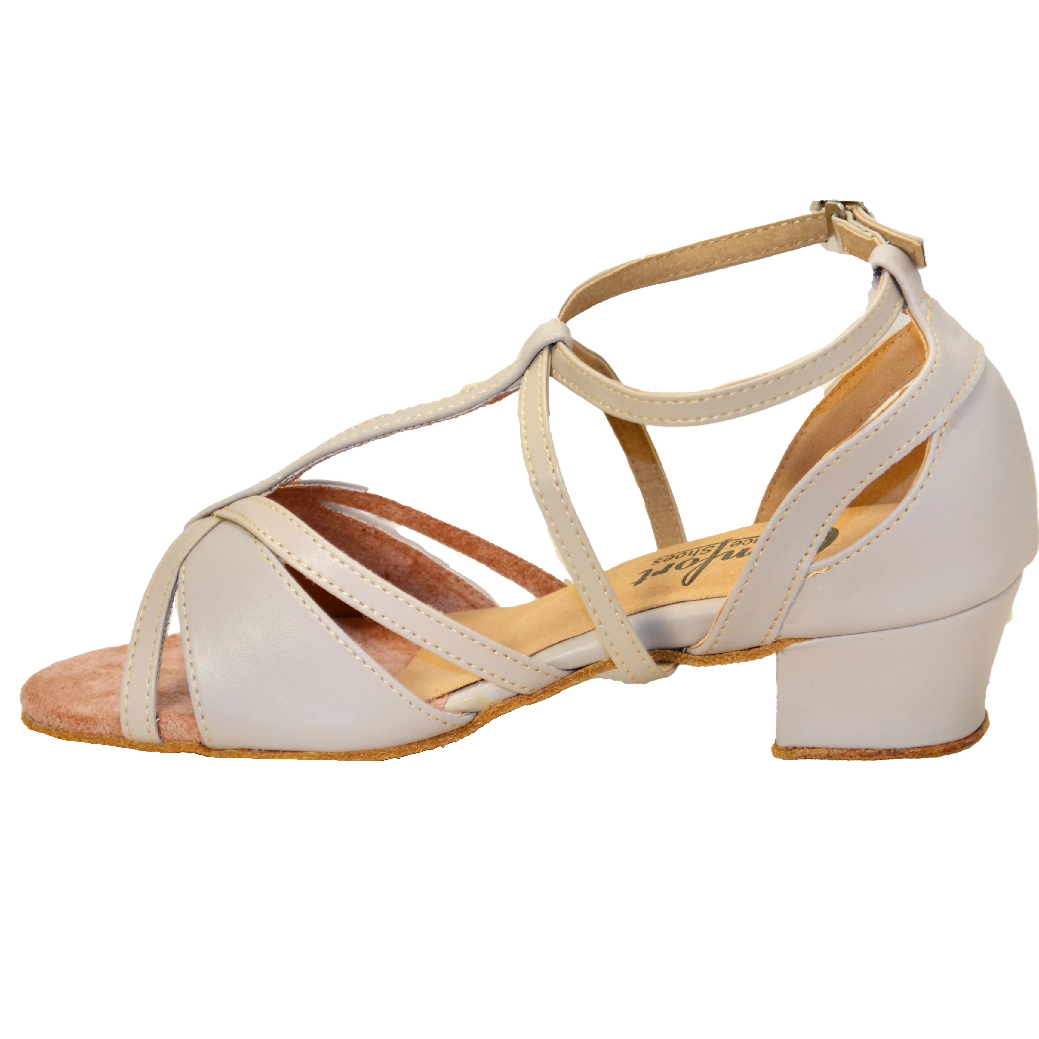 Comfort Criss Cross T-Strap - Tan Leather