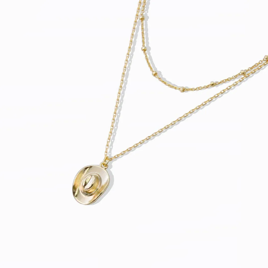 Cowboy Hat Figure Pendant Double Layer Necklace