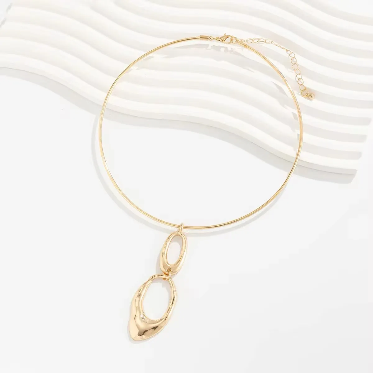 Creative Elegant Irregular Double Round Circle Pendant Necklace