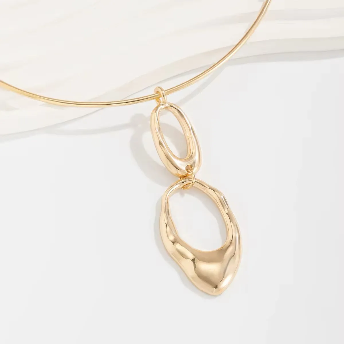 Creative Elegant Irregular Double Round Circle Pendant Necklace