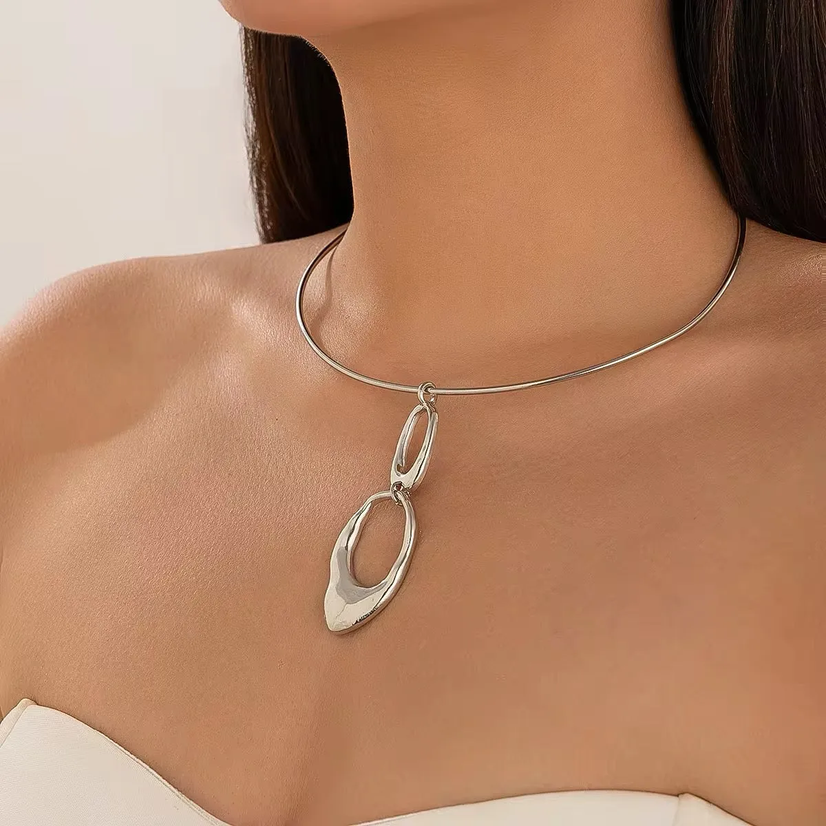 Creative Elegant Irregular Double Round Circle Pendant Necklace