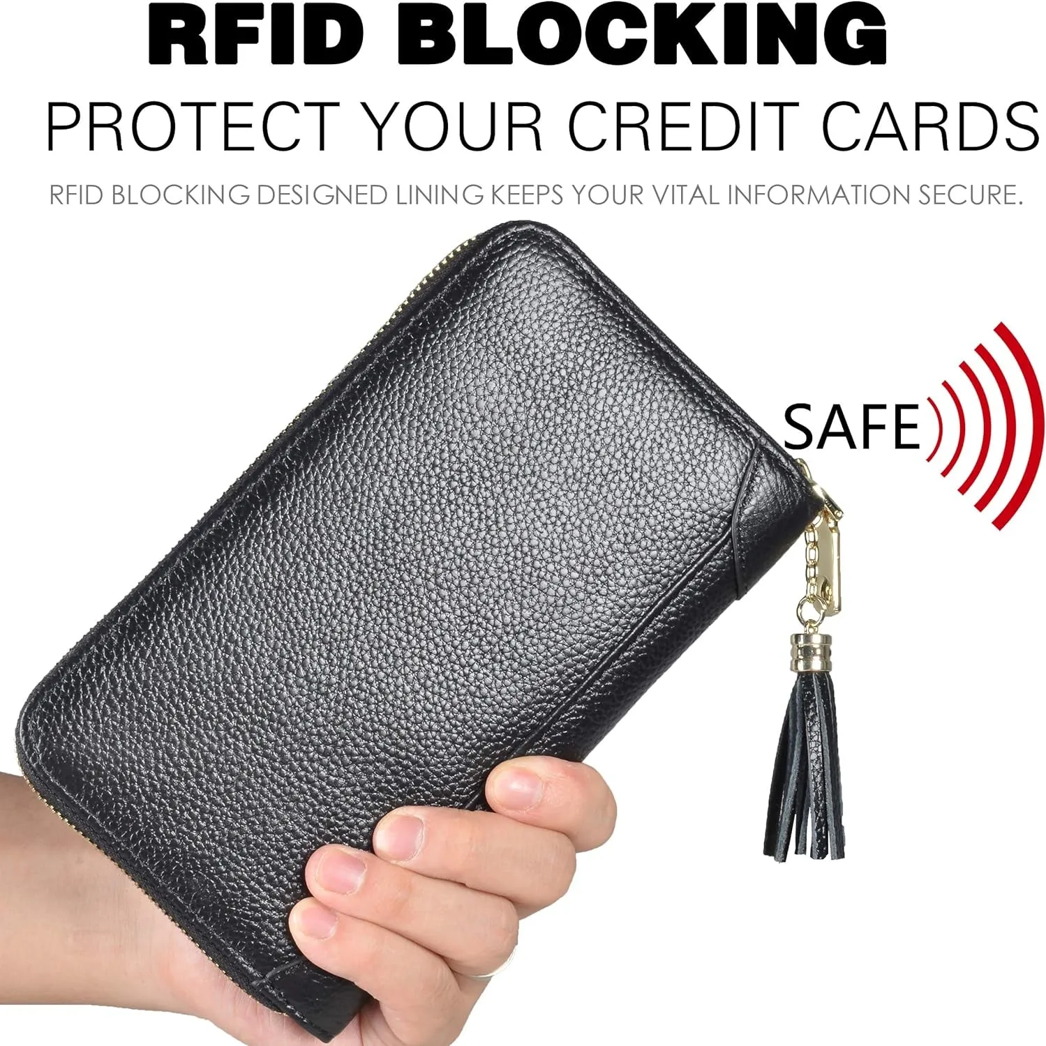 Credit Card Holder Wallet Womens Zip RFID Blocking Leather Purse