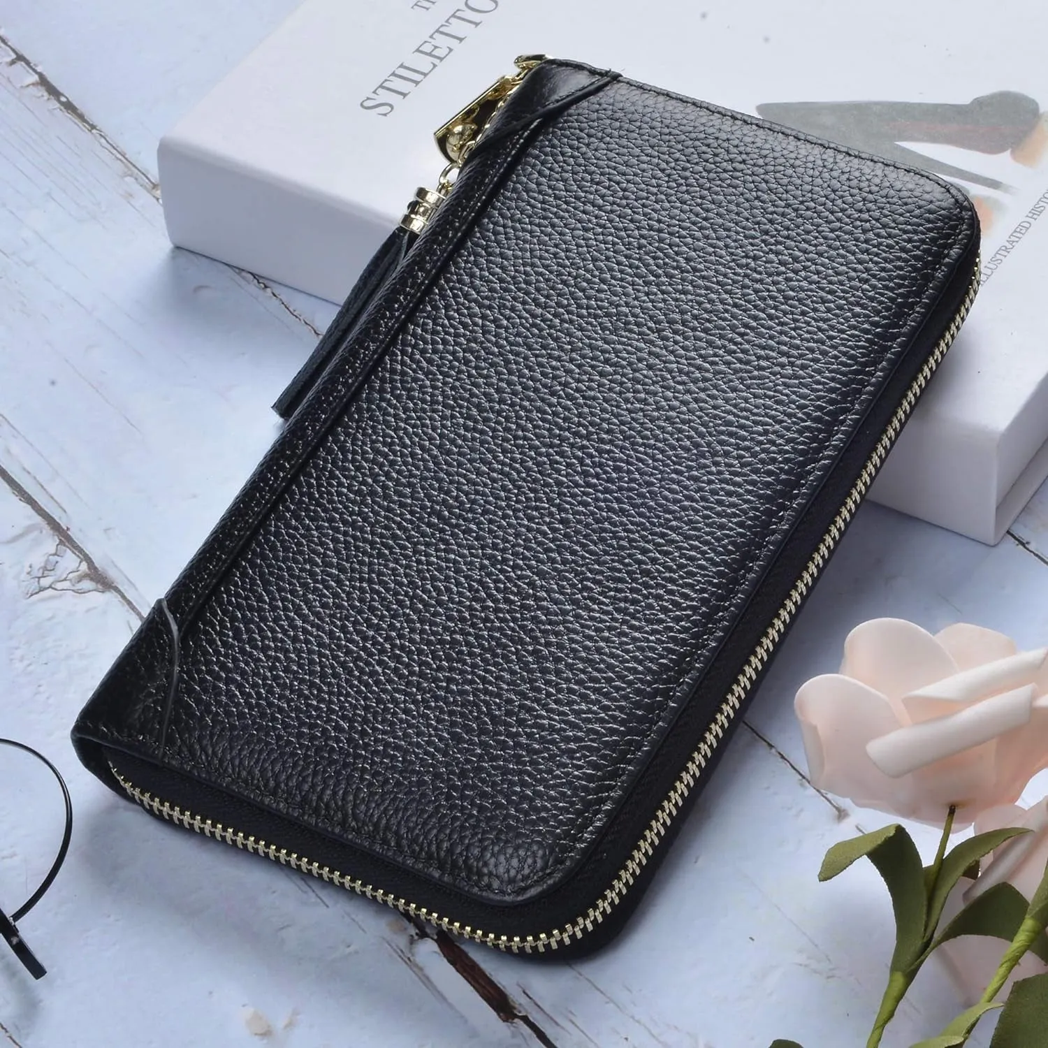 Credit Card Holder Wallet Womens Zip RFID Blocking Leather Purse