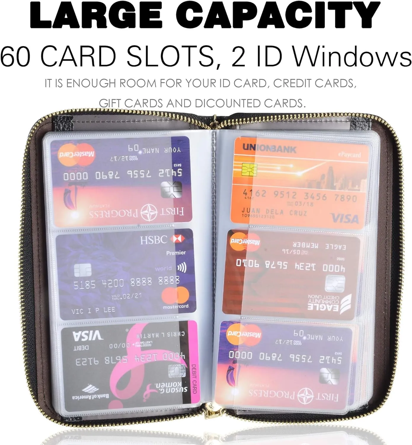 Credit Card Holder Wallet Womens Zip RFID Blocking Leather Purse