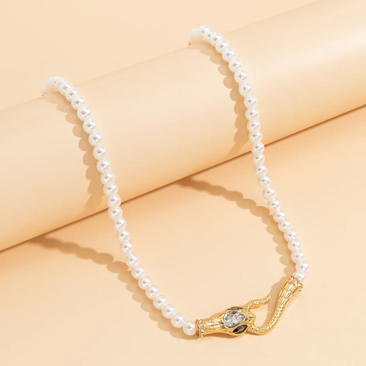 Crystal & Pearl 18K Gold-Plated Snake Necklace