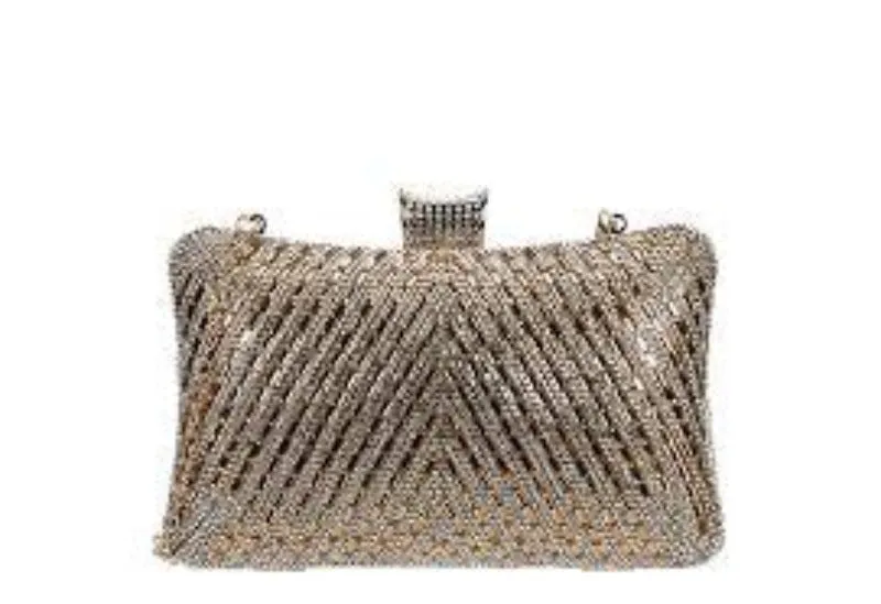 CRYSTAL BLING CURVED CLUTCH WITH CHAIN