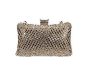 CRYSTAL BLING CURVED CLUTCH WITH CHAIN