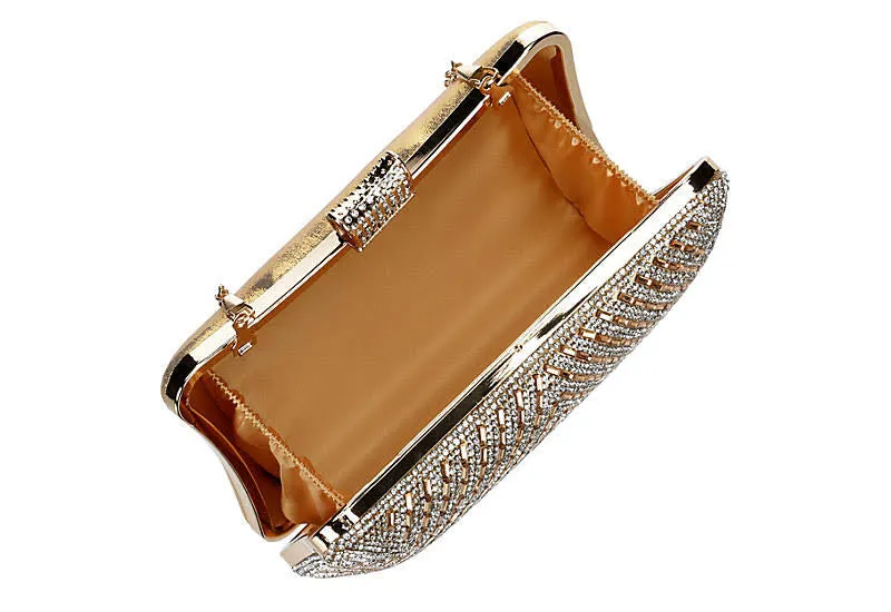 CRYSTAL BLING CURVED CLUTCH WITH CHAIN