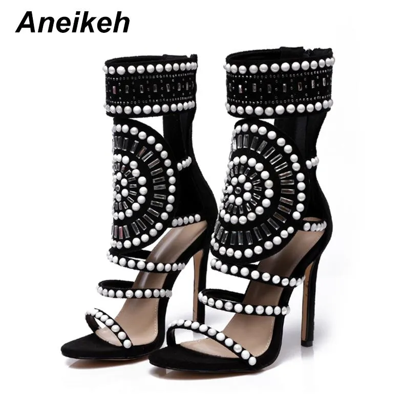 Crystal Rhinestone Ankle Wrap High Heel Sandals with Open-Toe