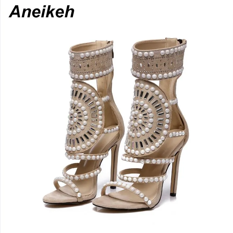 Crystal Rhinestone Ankle Wrap High Heel Sandals with Open-Toe