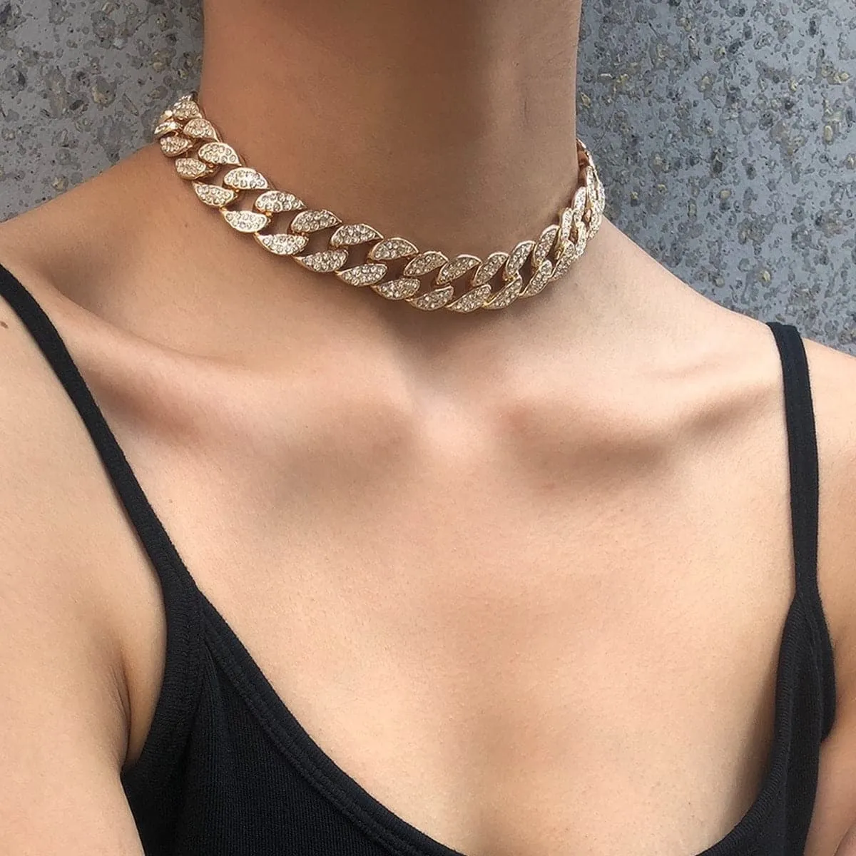 Cubic Zirconia & 18K Gold-Plated Curb Chain Choker Necklace