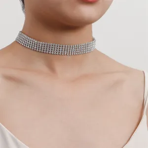 Cubic Zirconia & Silver-Plated Strand Choker Necklace