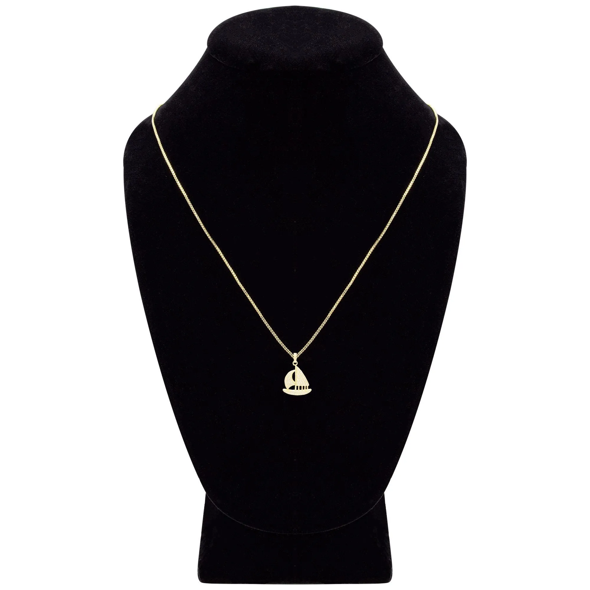 Cubic Zirconia Sail Boat Pendant 14K Gold Filled Necklace Set