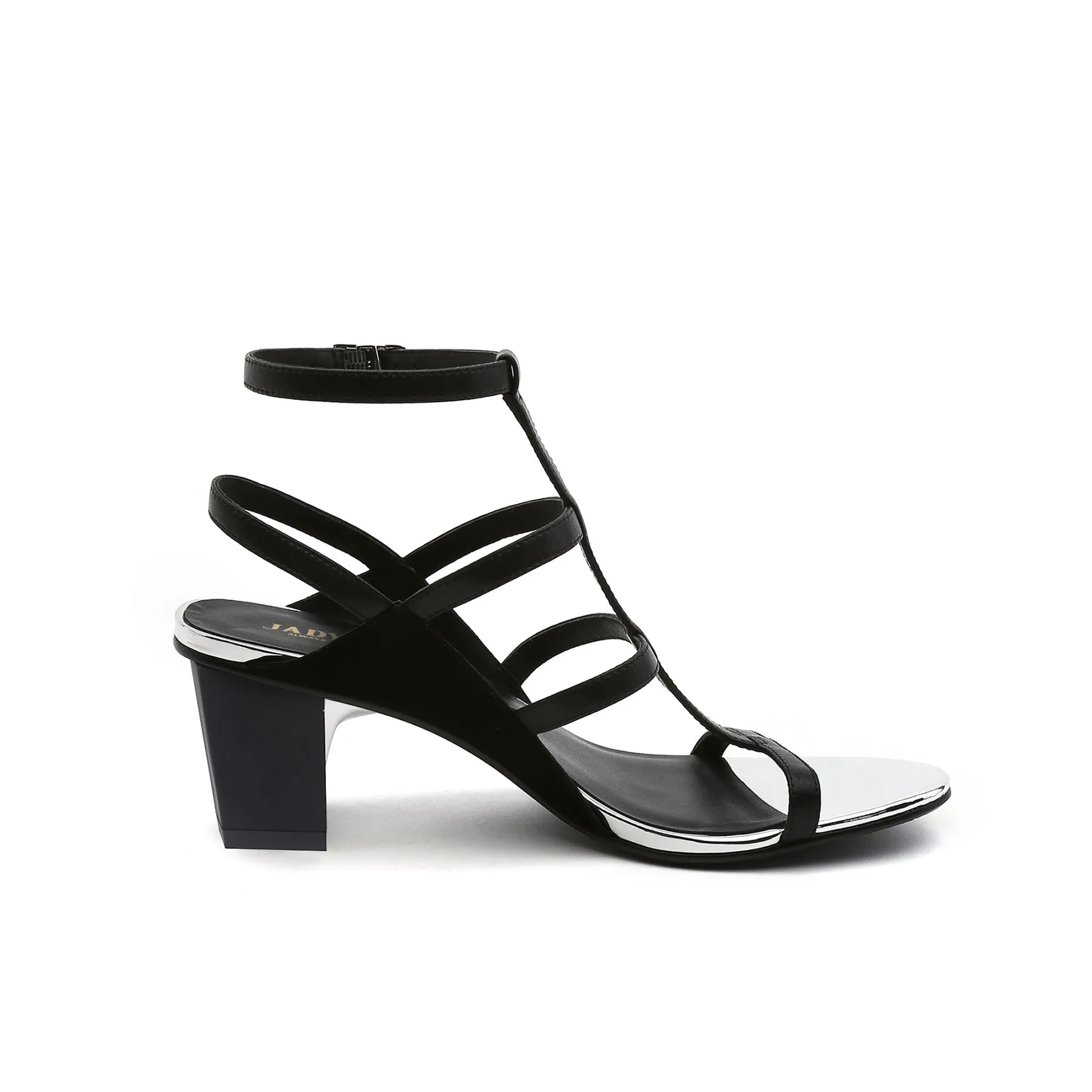 Cut-Out Leather Ankle Strap Sandal - Black