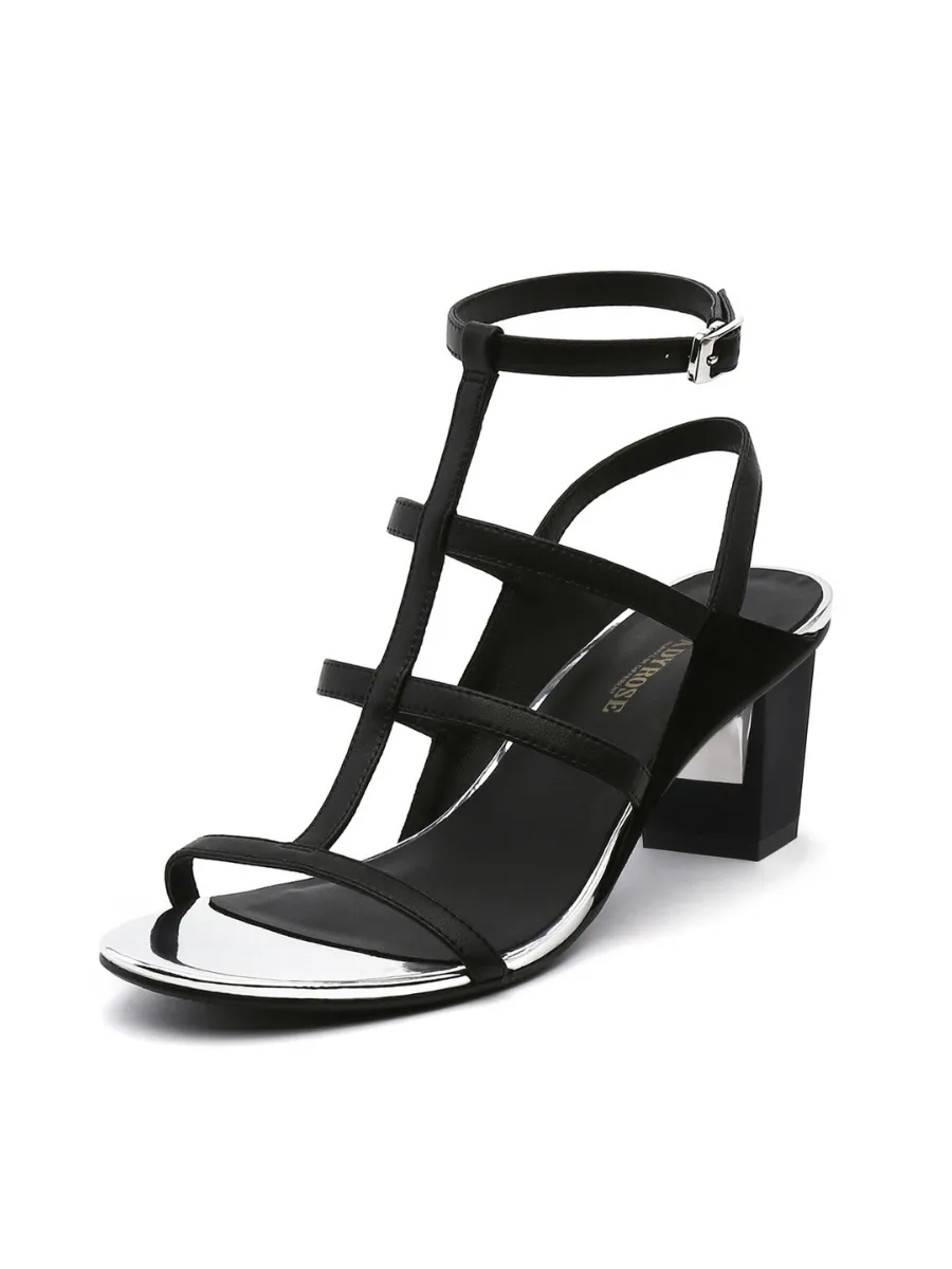 Cut-Out Leather Ankle Strap Sandal - Black