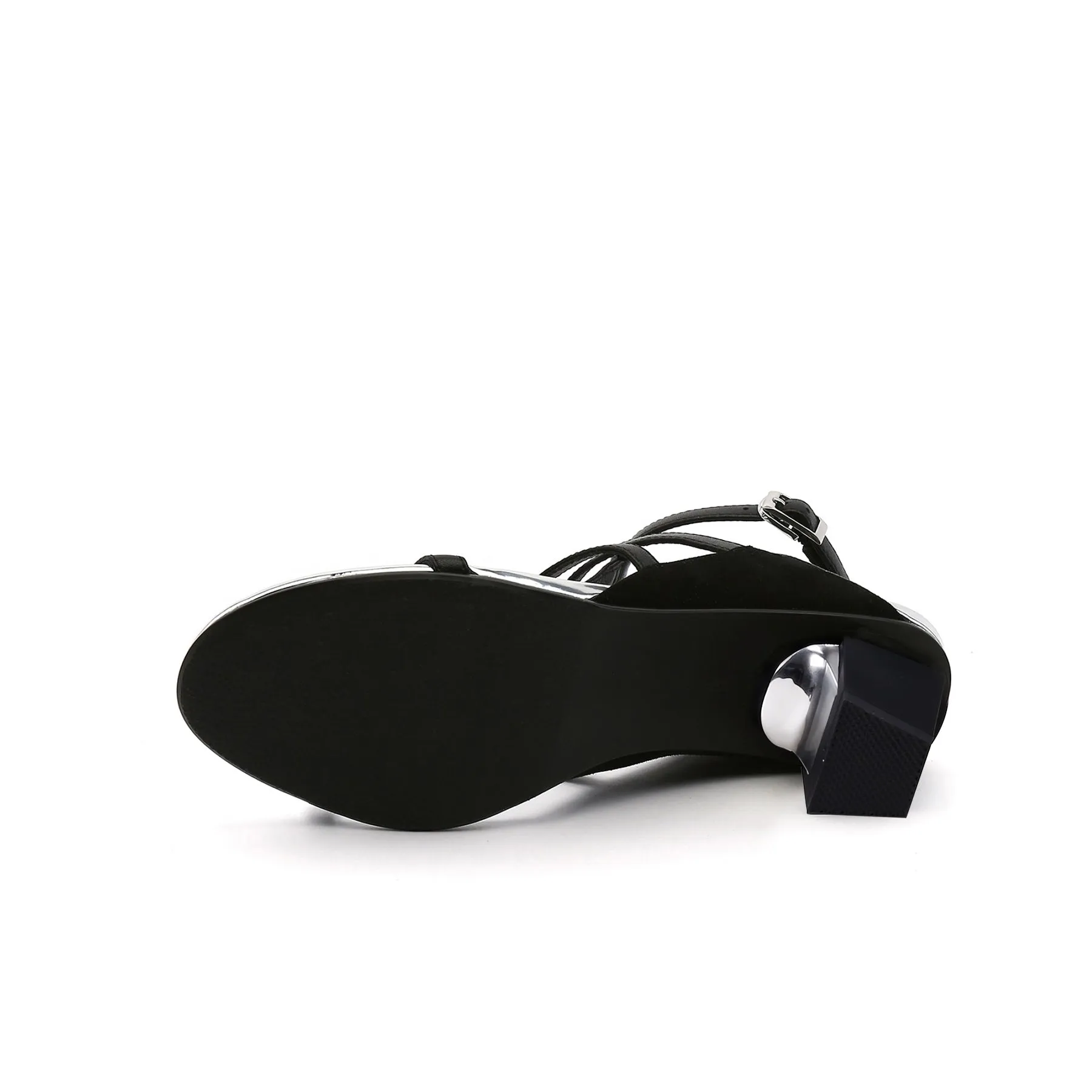 Cut-Out Leather Ankle Strap Sandal - Black