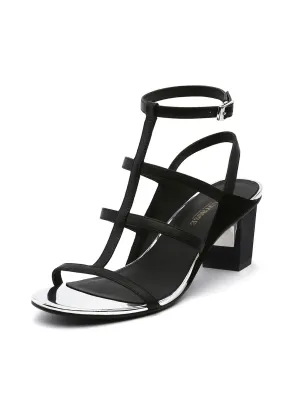 Cut-Out Leather Ankle Strap Sandal - Black