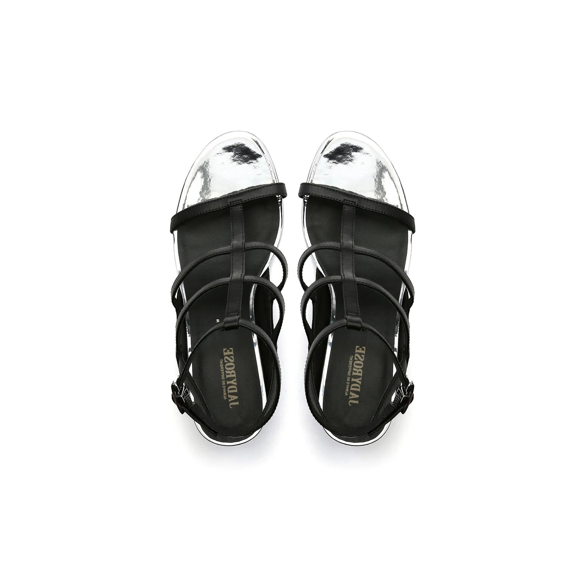 Cut-Out Leather Ankle Strap Sandal - Black
