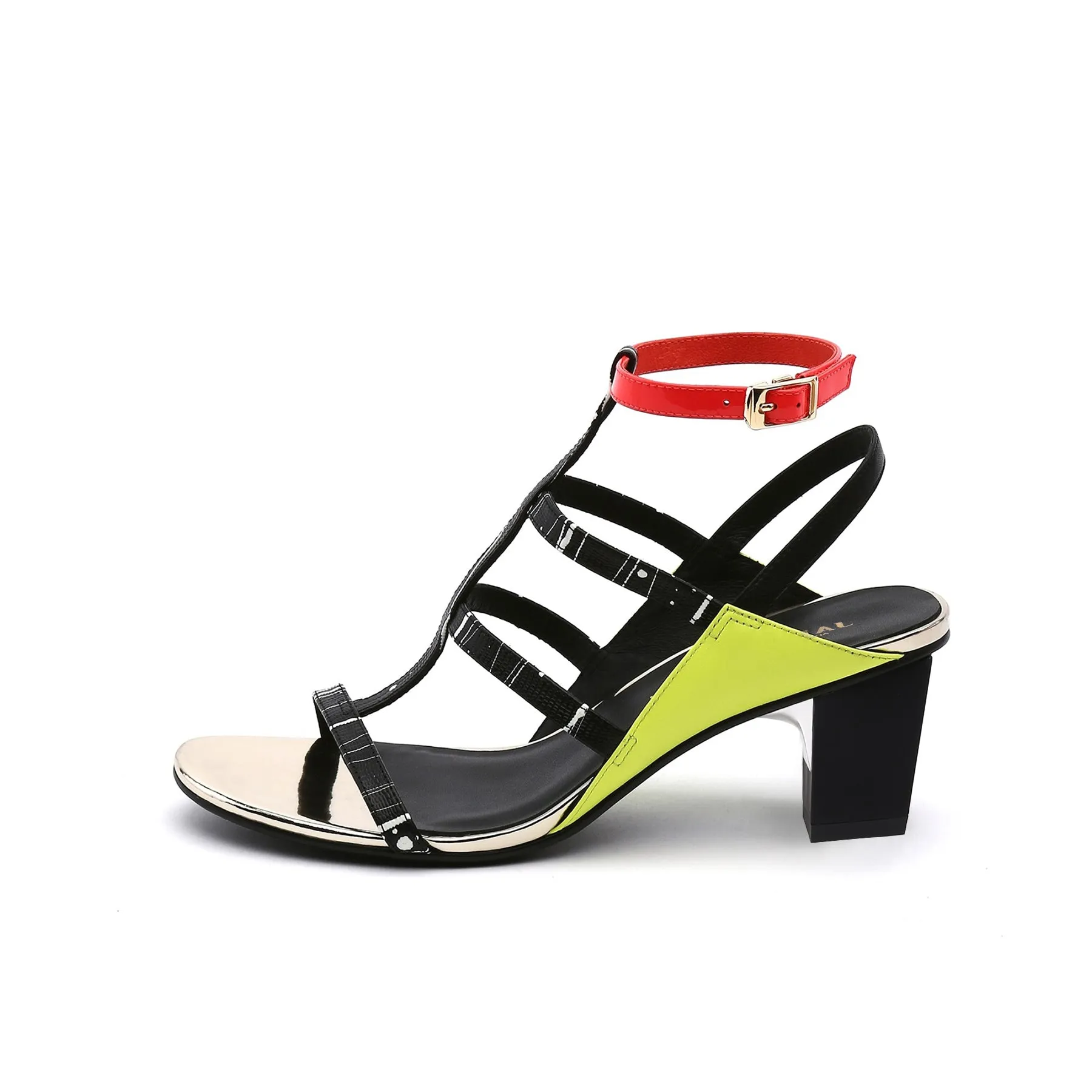 Cut-Out Leather Ankle Strap Sandal - Green