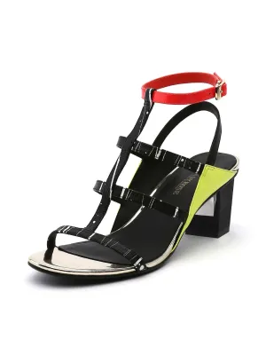 Cut-Out Leather Ankle Strap Sandal - Green