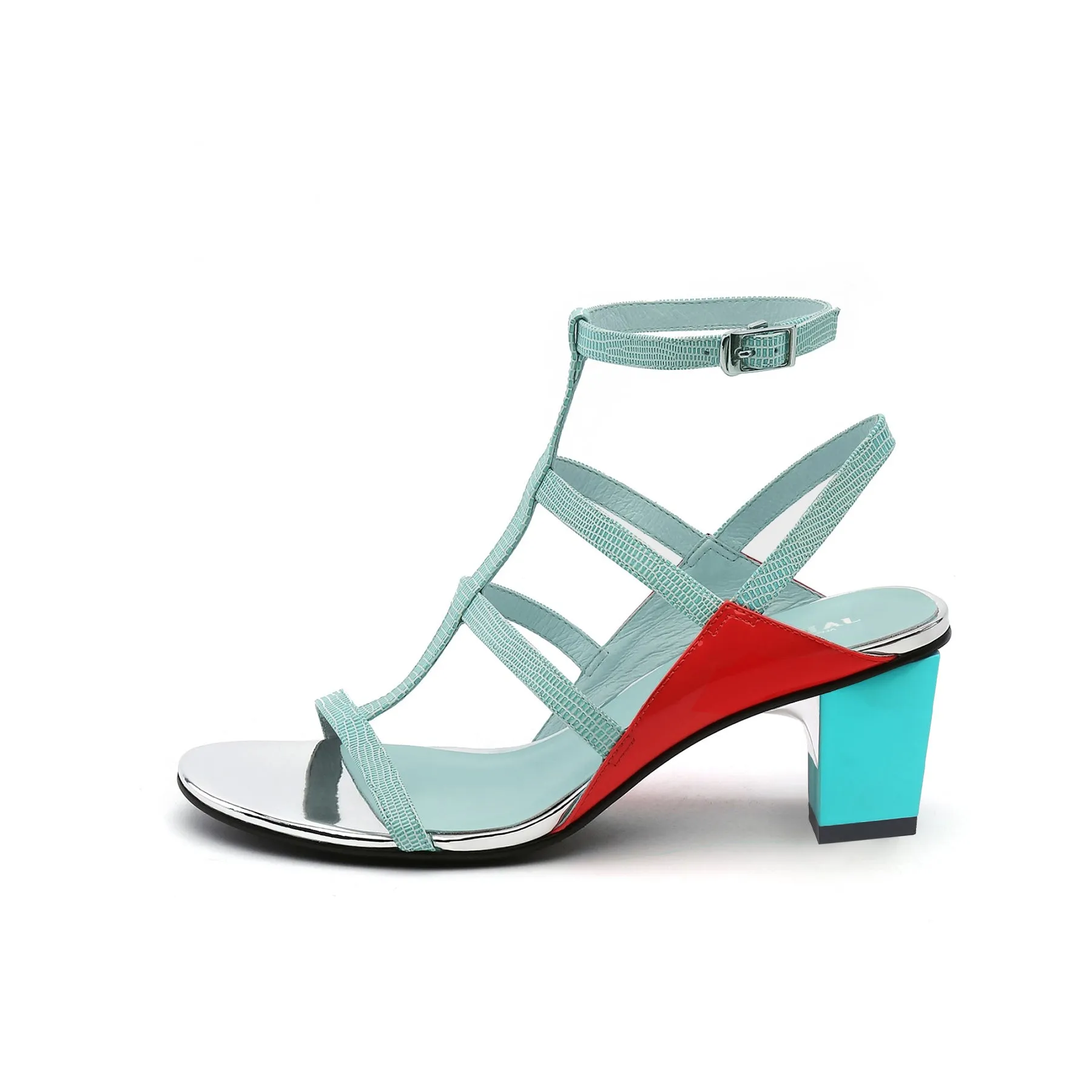 Cut-Out Leather Ankle Strap Sandal - Mint