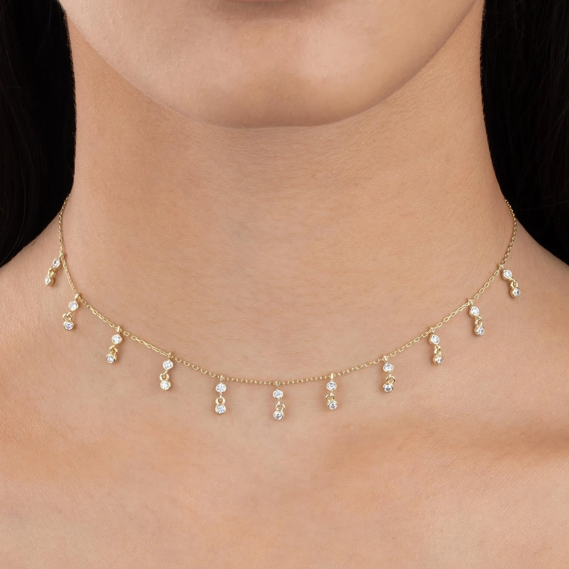CZ Bezel Dangling Choker