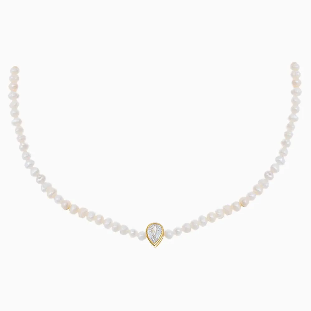 CZ Teardrop Bezel Pearl Choker
