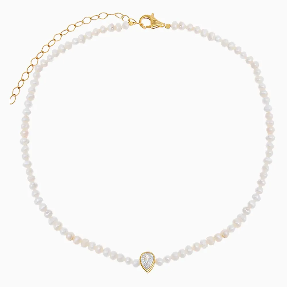 CZ Teardrop Bezel Pearl Choker