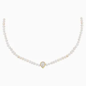 CZ Teardrop Bezel Pearl Choker