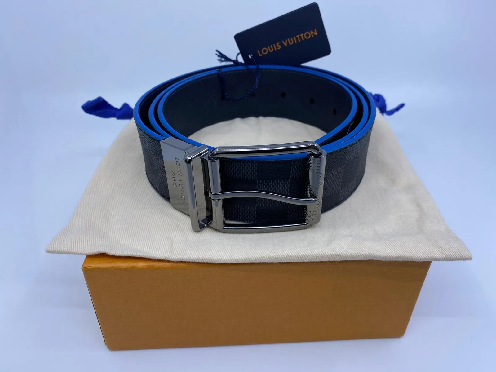 Damier Print Reversible Belt