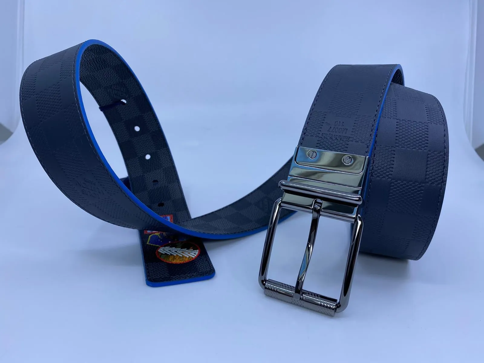 Damier Print Reversible Belt