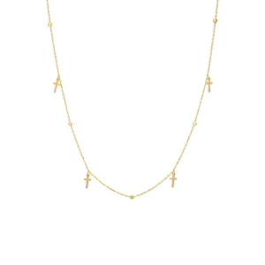 Dangling Cross Moon Cut Chain Necklace 14K