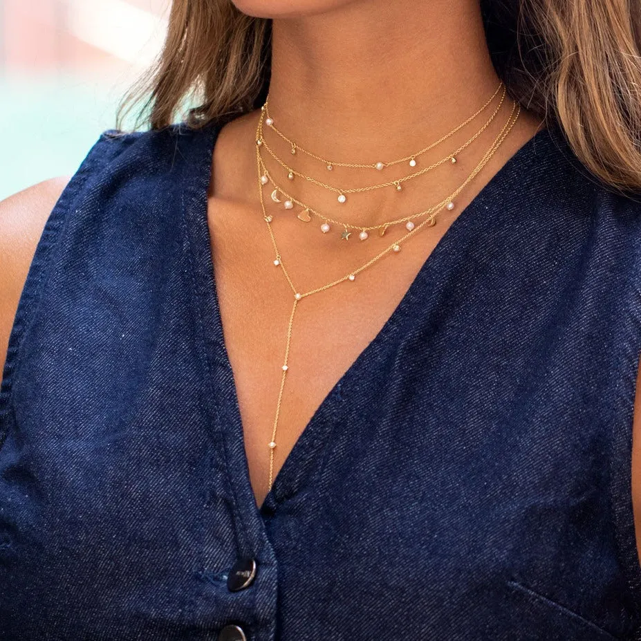Dangling Multi Charms & Pearls Necklace