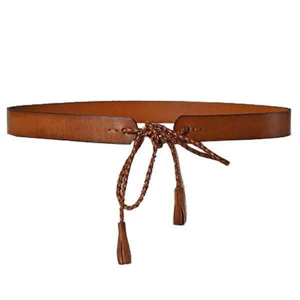 Darlinghurst |  Tan Slim Leather Waist Belt with Braided tie