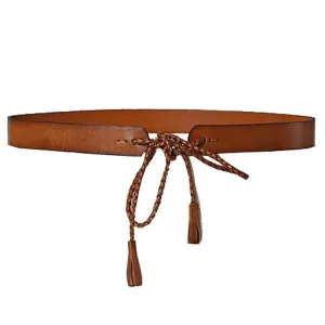 Darlinghurst |  Tan Slim Leather Waist Belt with Braided tie