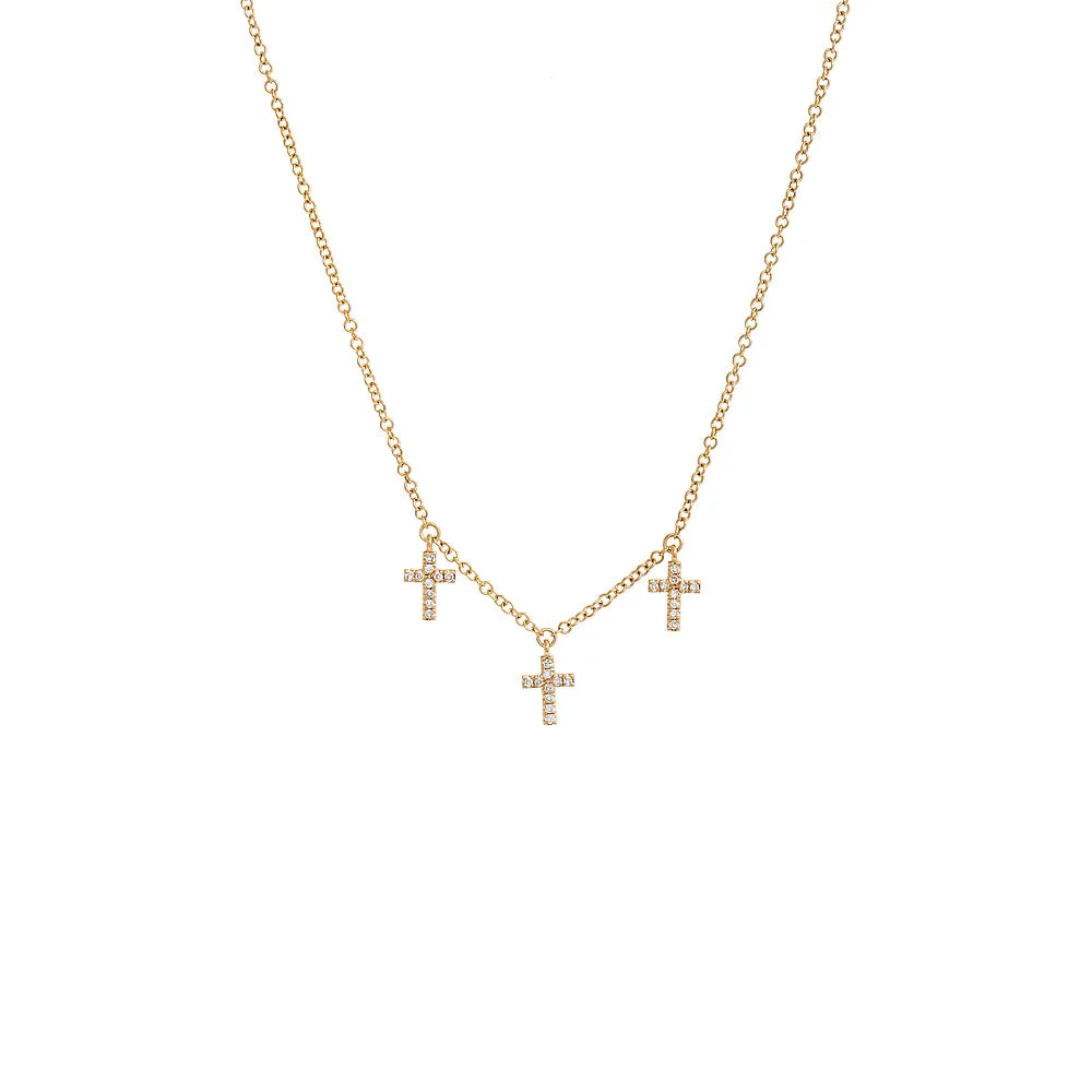 Diamond Multi Dangling Pave Cross Necklace 14K