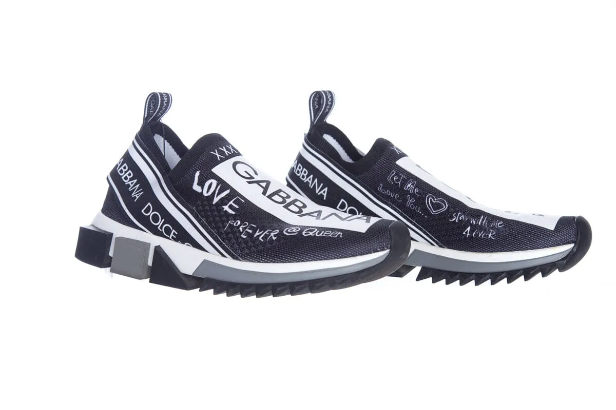 Dolce & Gabbana Black and White Logo Slip On Sneakers SZ 36