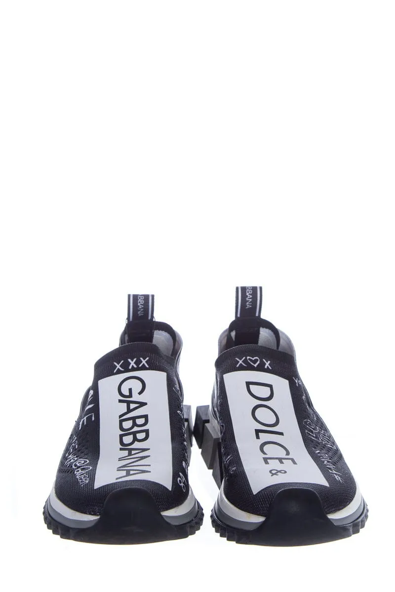 Dolce & Gabbana Black and White Logo Slip On Sneakers SZ 36