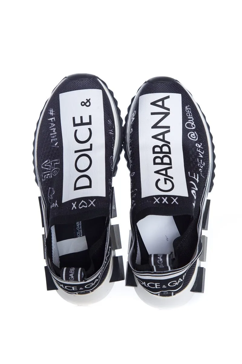 Dolce & Gabbana Black and White Logo Slip On Sneakers SZ 36