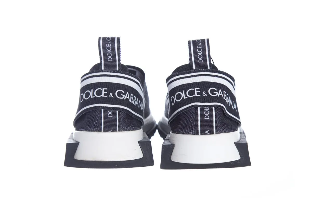 Dolce & Gabbana Black and White Logo Slip On Sneakers SZ 36