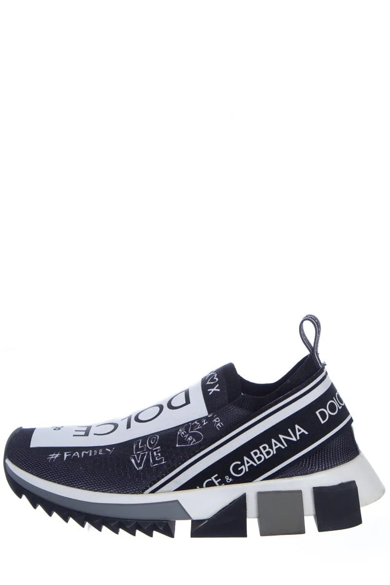 Dolce & Gabbana Black and White Logo Slip On Sneakers SZ 36