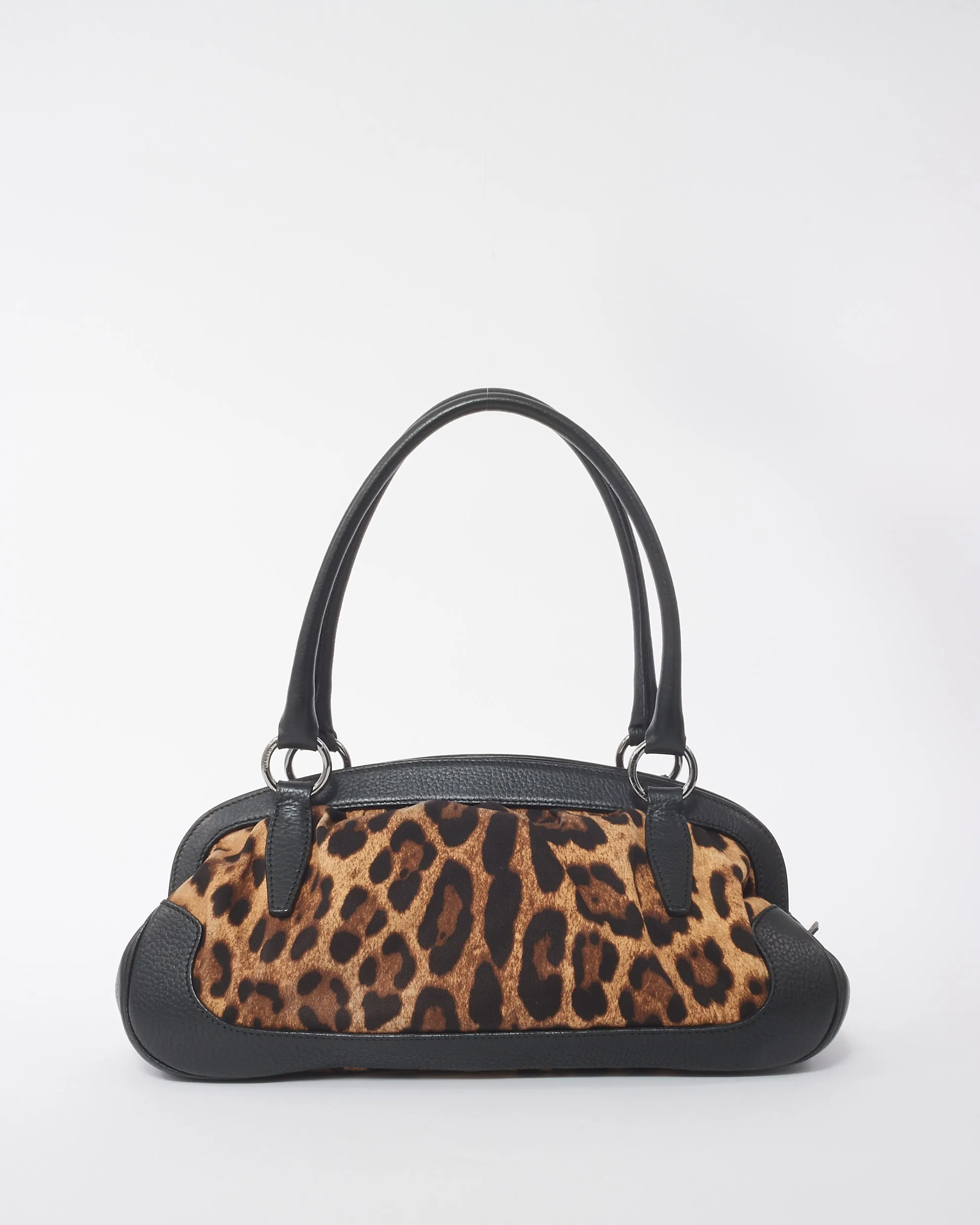 Dolce & Gabbana Black Leather Trim Leopard Print Medium Satchel