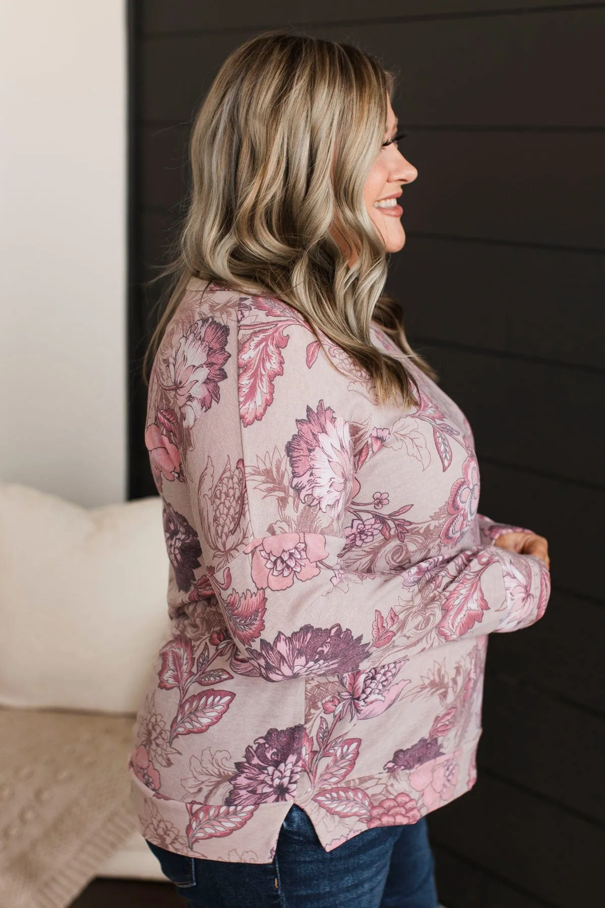 Easy To See Long Sleeve Floral Top- Mauve