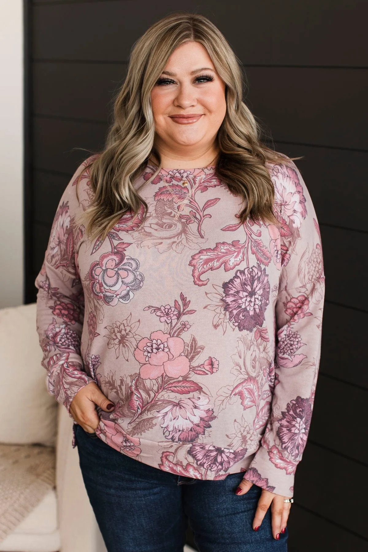 Easy To See Long Sleeve Floral Top- Mauve