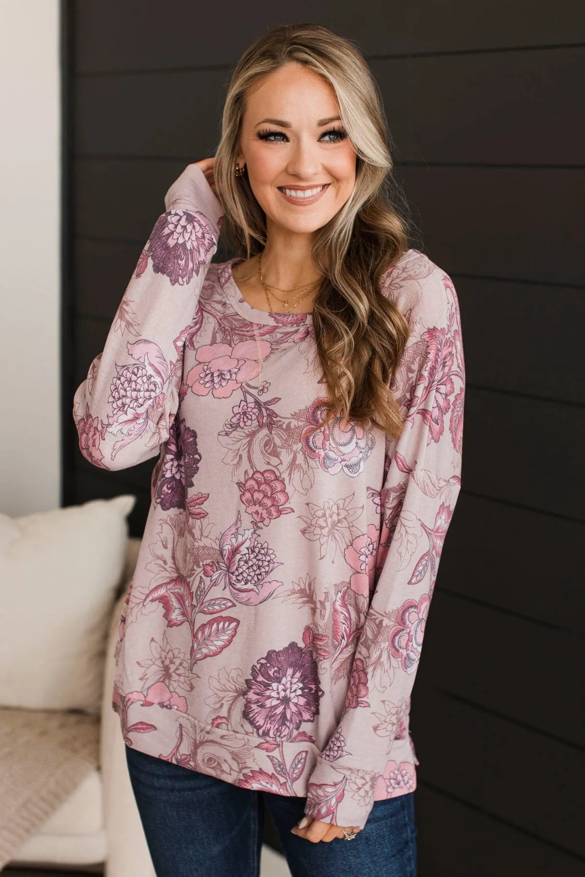 Easy To See Long Sleeve Floral Top- Mauve