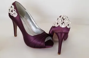 Eggplant Purple Bridal Shoes Crystal Back Design